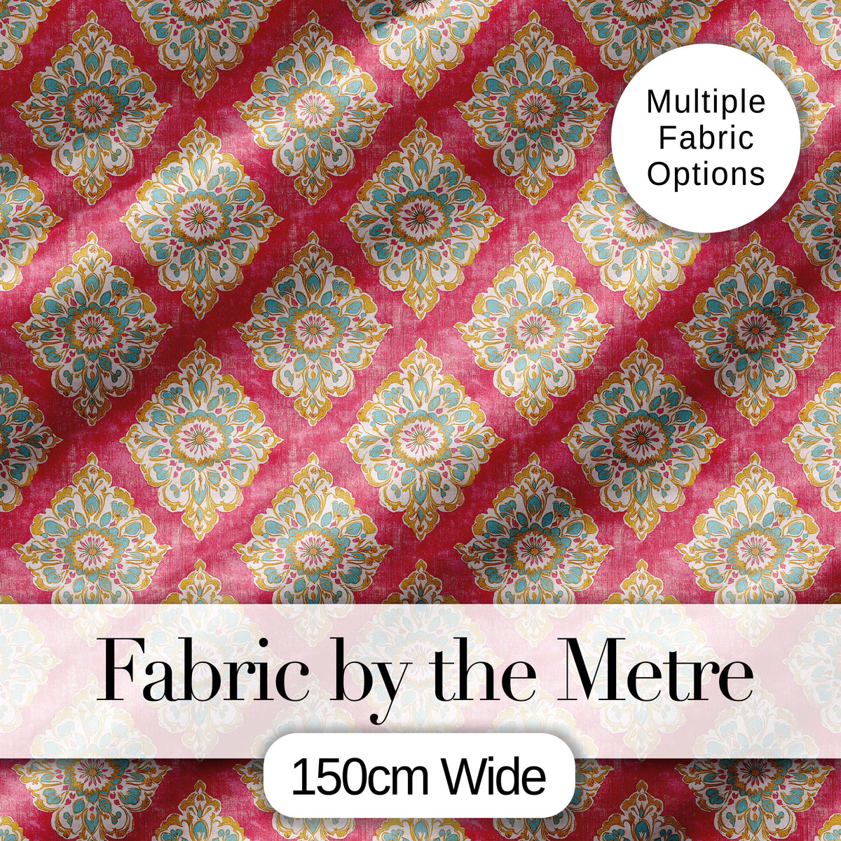 Elegant Ornamental Medallion Pattern on Pink Background Seamless Pattern Digital Print Fabric by the Metre UK Sewing Quilting Textile