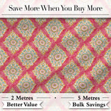 Elegant Ornamental Medallion Pattern on Pink Background Seamless Pattern Digital Print Fabric by the Metre UK Sewing Quilting Textile