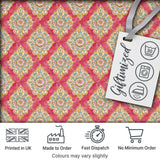 Elegant Ornamental Medallion Pattern on Pink Background Seamless Pattern Digital Print Fabric by the Metre UK Sewing Quilting Textile