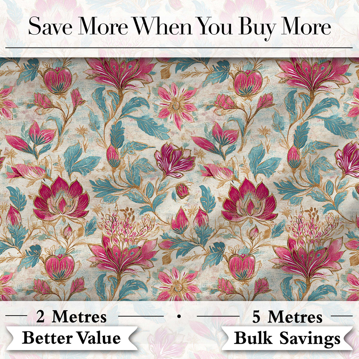Vintage Botanical Floral Pattern with Pink Blooms Seamless Pattern Digital Print Fabric by the Metre UK Sewing Quilting Textile