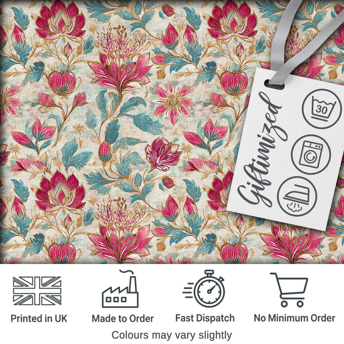 Vintage Botanical Floral Pattern with Pink Blooms Seamless Pattern Digital Print Fabric by the Metre UK Sewing Quilting Textile