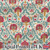 Decorative Damask Floral Pattern with Teal and Pink Accents Seamless Pattern Digital Print Fabric by the Metre UK Sewing Quilting Textile