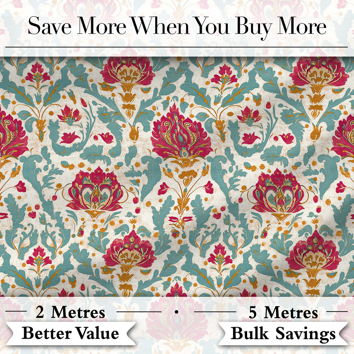 Decorative Damask Floral Pattern with Teal and Pink Accents Seamless Pattern Digital Print Fabric by the Metre UK Sewing Quilting Textile
