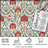 Decorative Damask Floral Pattern with Teal and Pink Accents Seamless Pattern Digital Print Fabric by the Metre UK Sewing Quilting Textile