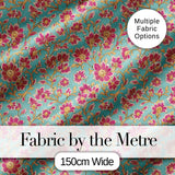 Vintage Floral Vine Pattern with Pink Blossoms on Blue Seamless Pattern Digital Print Fabric by the Metre UK Sewing Quilting Textile