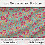 Vintage Floral Vine Pattern with Pink Blossoms on Blue Seamless Pattern Digital Print Fabric by the Metre UK Sewing Quilting Textile