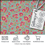 Vintage Floral Vine Pattern with Pink Blossoms on Blue Seamless Pattern Digital Print Fabric by the Metre UK Sewing Quilting Textile