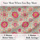 Vintage Floral Medallion Pattern with Pink Blooms and Teal Leaves Seamless Digital Print Fabric by the Metre UK Sewing Quilting Textile