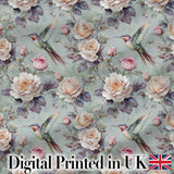 Elegant Hummingbird with Roses Soft Pastel Floral Seamless Pattern Digital Print Fabric by the Metre UK Sewing Quilting Textile