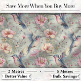 Delicate Hummingbird and Blossoms Pastel Garden Seamless Pattern Digital Print Fabric by the Metre UK Sewing Quilting Textile