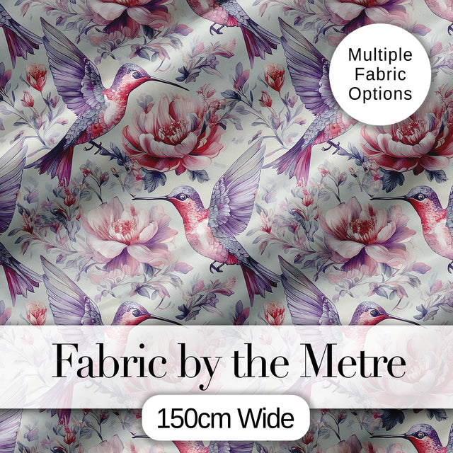 Vintage Style Hummingbird and Floral Garden Seamless Pattern Digital Print Fabric by the Metre UK Sewing Quilting Textile