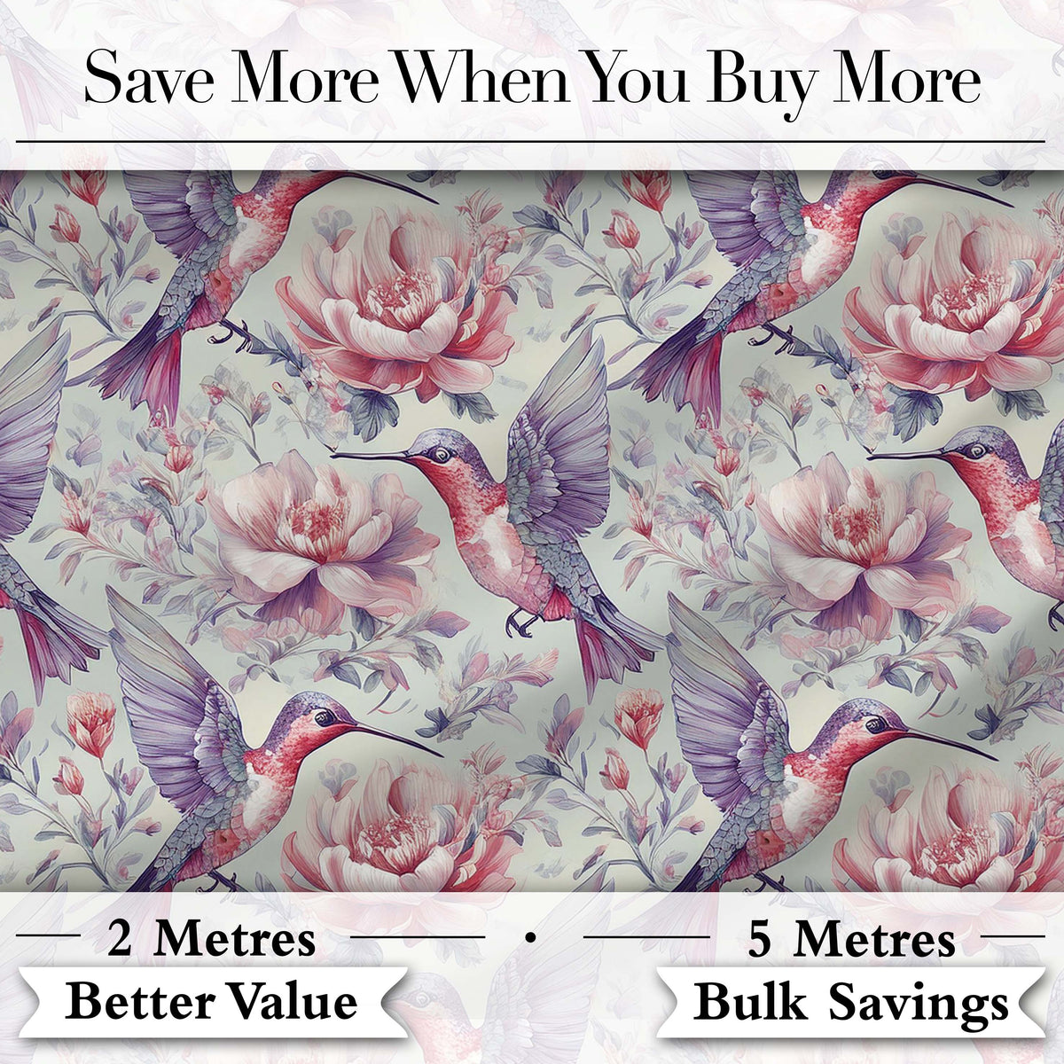 Vintage Style Hummingbird and Floral Garden Seamless Pattern Digital Print Fabric by the Metre UK Sewing Quilting Textile