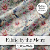 Pastel Hummingbird and Blossom Garden Seamless Pattern Digital Print Fabric by the Metre UK Sewing Quilting Textile