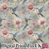 Pastel Hummingbird and Blossom Garden Seamless Pattern Digital Print Fabric by the Metre UK Sewing Quilting Textile