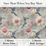 Pastel Hummingbird and Blossom Garden Seamless Pattern Digital Print Fabric by the Metre UK Sewing Quilting Textile