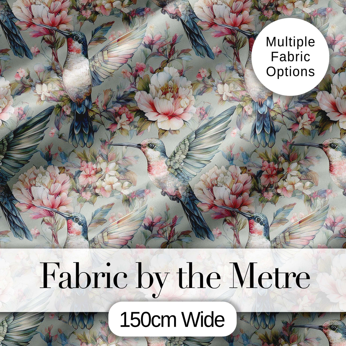 Vintage Hummingbird with Soft Floral Garden Seamless Pattern Digital Print Fabric by the Metre UK Sewing Quilting Textile