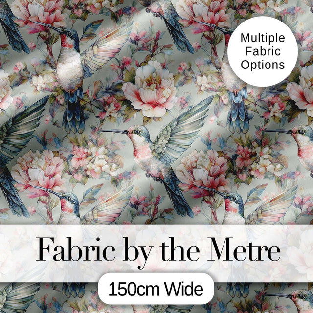 Vintage Hummingbird with Soft Floral Garden Seamless Pattern Digital Print Fabric by the Metre UK Sewing Quilting Textile