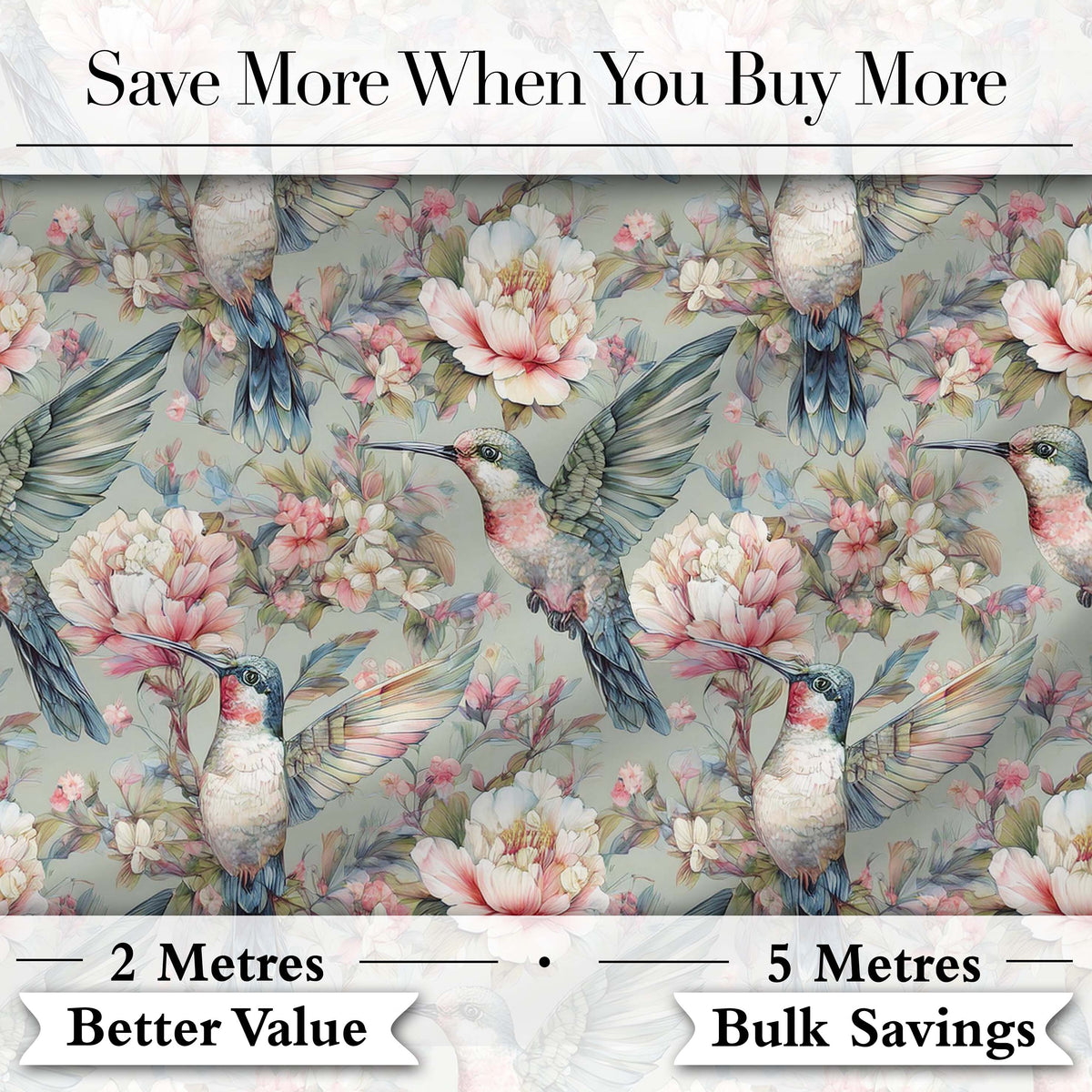 Vintage Hummingbird with Soft Floral Garden Seamless Pattern Digital Print Fabric by the Metre UK Sewing Quilting Textile