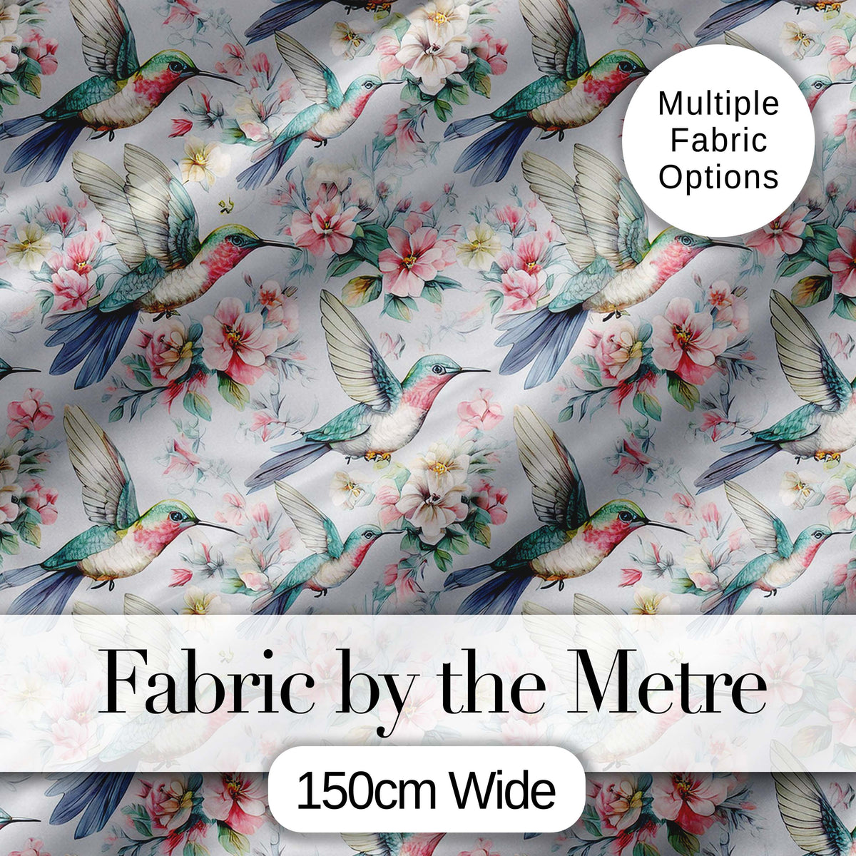 Soft Hummingbird with Blossom Floral Garden Seamless Pattern Digital Print Fabric by the Metre UK Sewing Quilting Textile