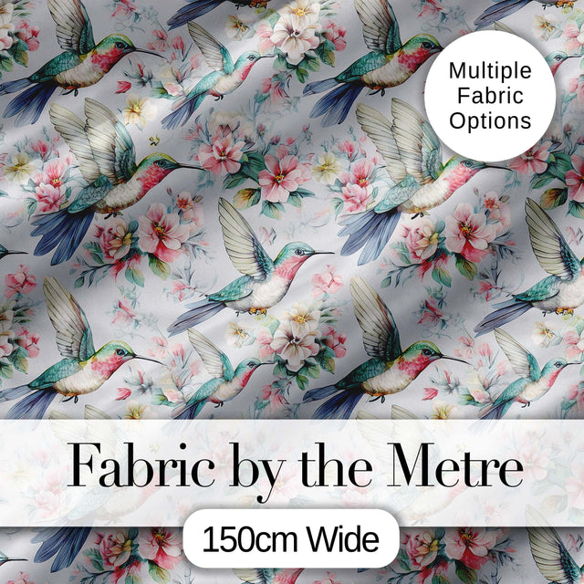 Soft Hummingbird with Blossom Floral Garden Seamless Pattern Digital Print Fabric by the Metre UK Sewing Quilting Textile