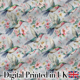 Soft Hummingbird with Blossom Floral Garden Seamless Pattern Digital Print Fabric by the Metre UK Sewing Quilting Textile