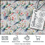 Soft Hummingbird with Blossom Floral Garden Seamless Pattern Digital Print Fabric by the Metre UK Sewing Quilting Textile