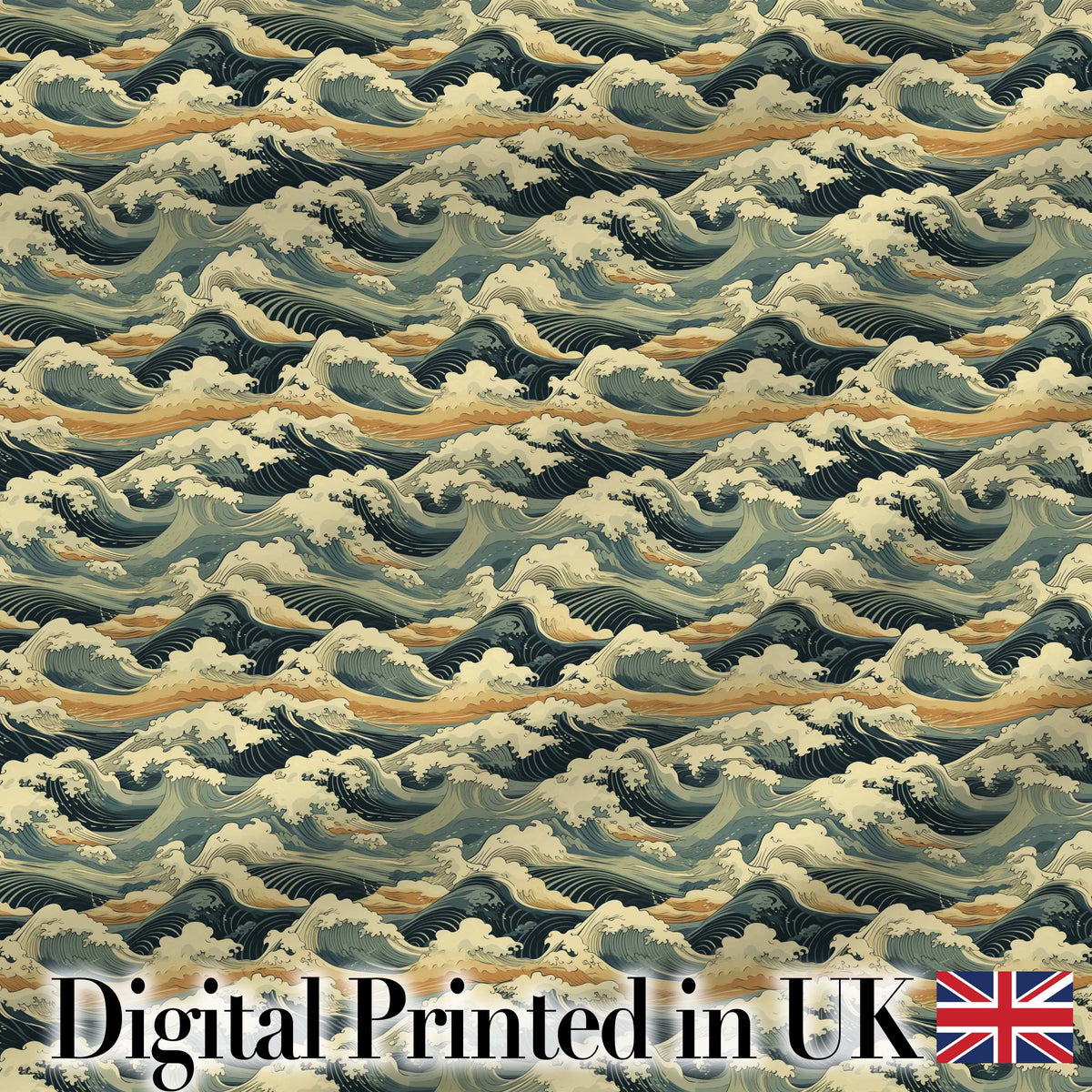 Vintage Ocean Waves Japanese Style Seamless Pattern Digital Print Fabric by the Metre UK Sewing Quilting Textile