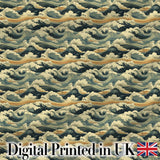 Vintage Ocean Waves Japanese Style Seamless Pattern Digital Print Fabric by the Metre UK Sewing Quilting Textile