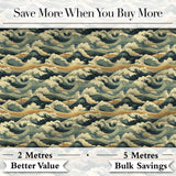 Vintage Ocean Waves Japanese Style Seamless Pattern Digital Print Fabric by the Metre UK Sewing Quilting Textile