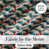 Japanese Ocean Waves with Red Accents Seamless Pattern Digital Print Fabric by the Metre UK Sewing Quilting Textile