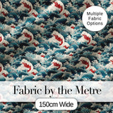Traditional Japanese Wave Art with Red Details Seamless Pattern Digital Print Fabric by the Metre UK Sewing Quilting Textile