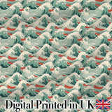 Stylized Ocean Waves with Soft Green Tones Seamless Pattern Digital Print Fabric by the Metre UK Sewing Quilting Textile