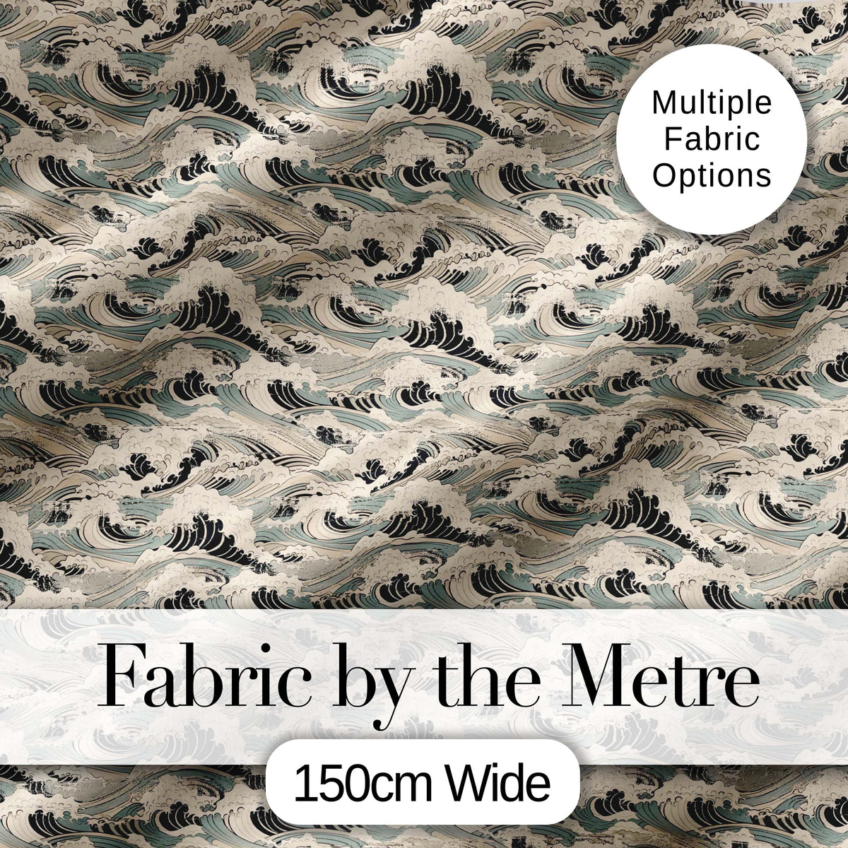 Vintage Neutral Japanese Wave Pattern Seamless Design Digital Print Fabric by the Metre UK Sewing Quilting Textile