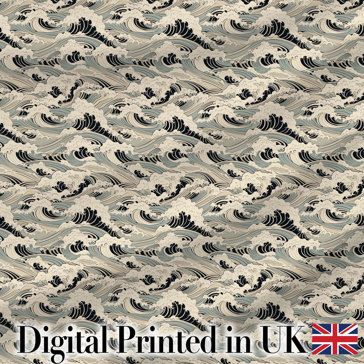 Vintage Neutral Japanese Wave Pattern Seamless Design Digital Print Fabric by the Metre UK Sewing Quilting Textile