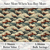 Dark Navy and Cream Japanese Waves Seamless Pattern Digital Print Fabric by the Metre UK Sewing Quilting Textile