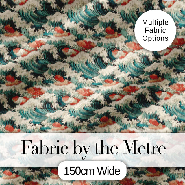 Detailed Japanese Wave Foam Pattern Seamless Design Digital Print Fabric by the Metre UK Sewing Quilting Textile