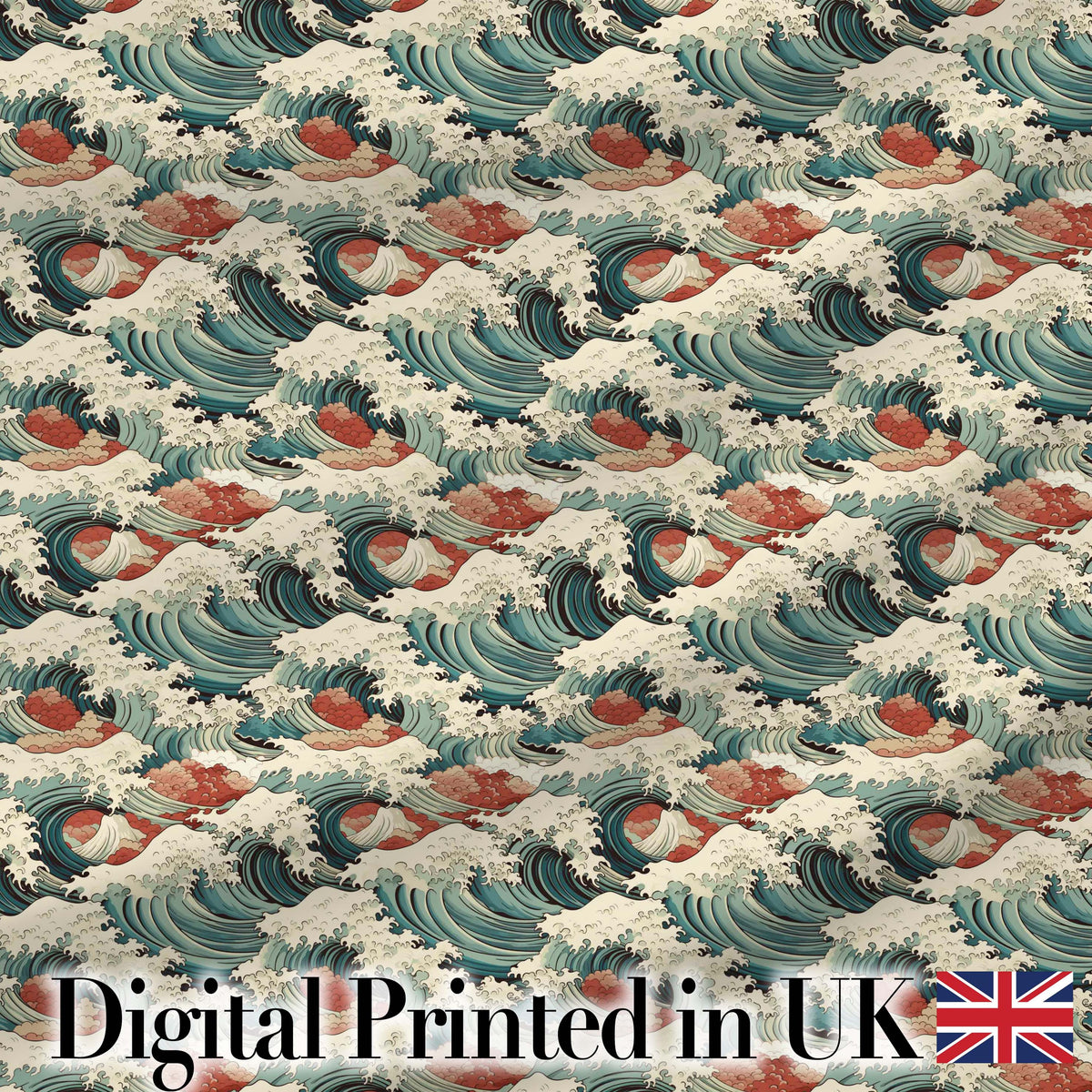 Detailed Japanese Wave Foam Pattern Seamless Design Digital Print Fabric by the Metre UK Sewing Quilting Textile