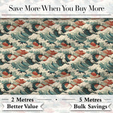 Detailed Japanese Wave Foam Pattern Seamless Design Digital Print Fabric by the Metre UK Sewing Quilting Textile