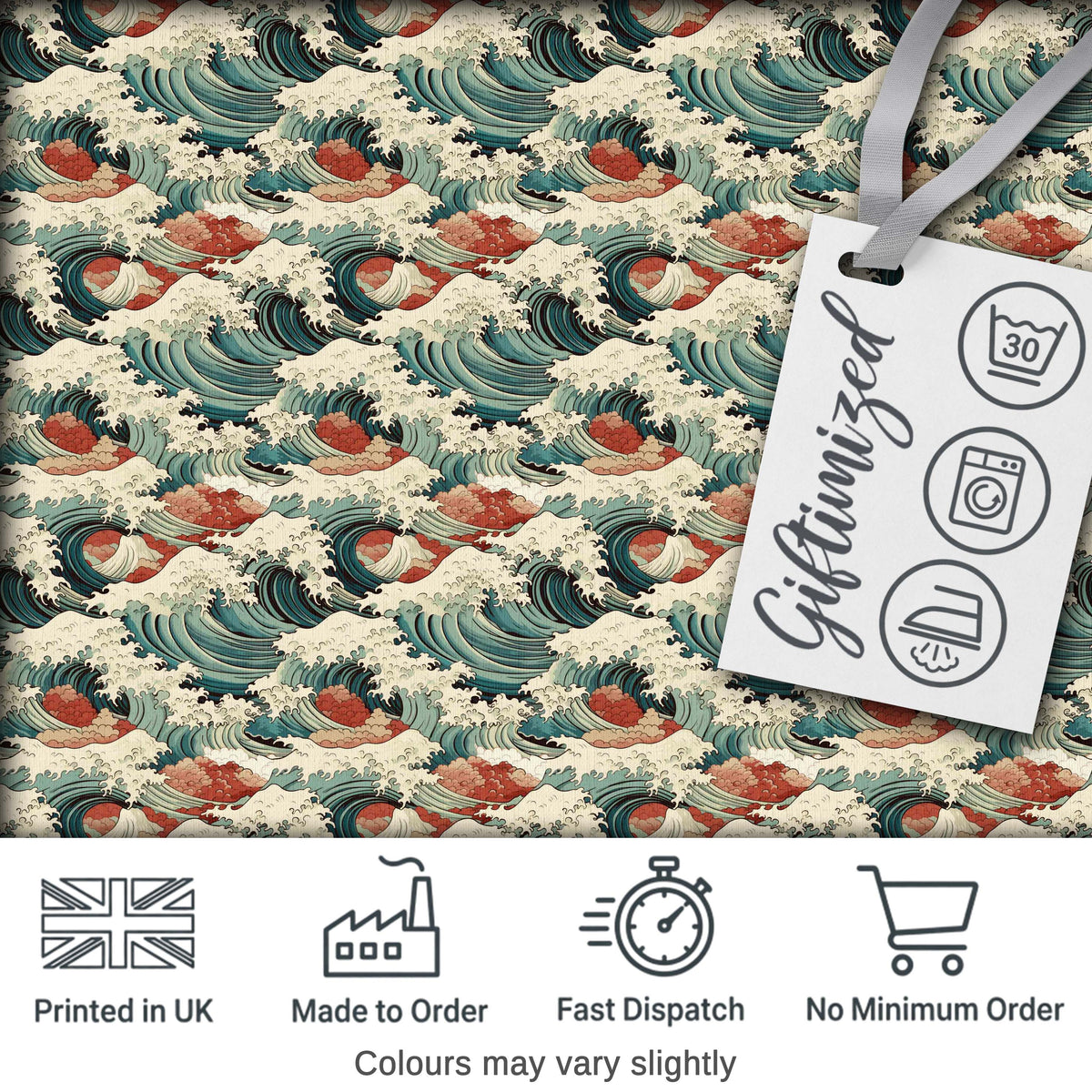 Detailed Japanese Wave Foam Pattern Seamless Design Digital Print Fabric by the Metre UK Sewing Quilting Textile