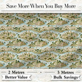 Mediterranean Coastal Town Scenic Seamless Pattern Digital Print Fabric by the Metre UK Sewing Quilting Textile
