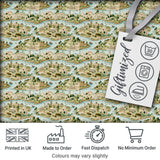 Mediterranean Coastal Town Scenic Seamless Pattern Digital Print Fabric by the Metre UK Sewing Quilting Textile