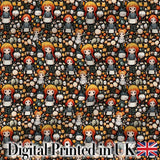 Chibi Orange Haired Girl Forest Animal Seamless Pattern Art Digital Print Fabric by the Metre UK Sewing Quilting Textile