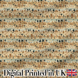 Ancient Desert Village Scenic Landscape Seamless Pattern Art Digital Print Fabric by the Metre UK Sewing Quilting Textile