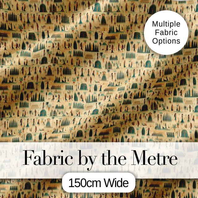 Egyptian Culture People Architecture Seamless Pattern Art Digital Print Fabric by the Metre UK Sewing Quilting Textile