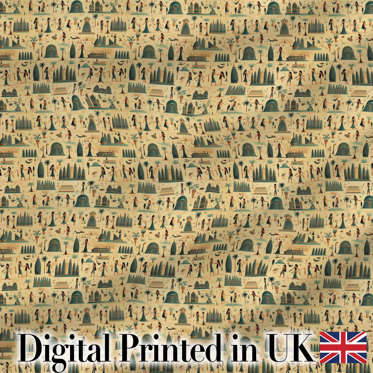 Egyptian Culture People Architecture Seamless Pattern Art Digital Print Fabric by the Metre UK Sewing Quilting Textile