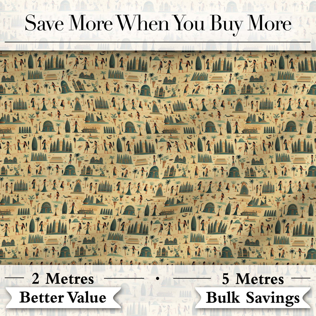 Egyptian Culture People Architecture Seamless Pattern Art Digital Print Fabric by the Metre UK Sewing Quilting Textile