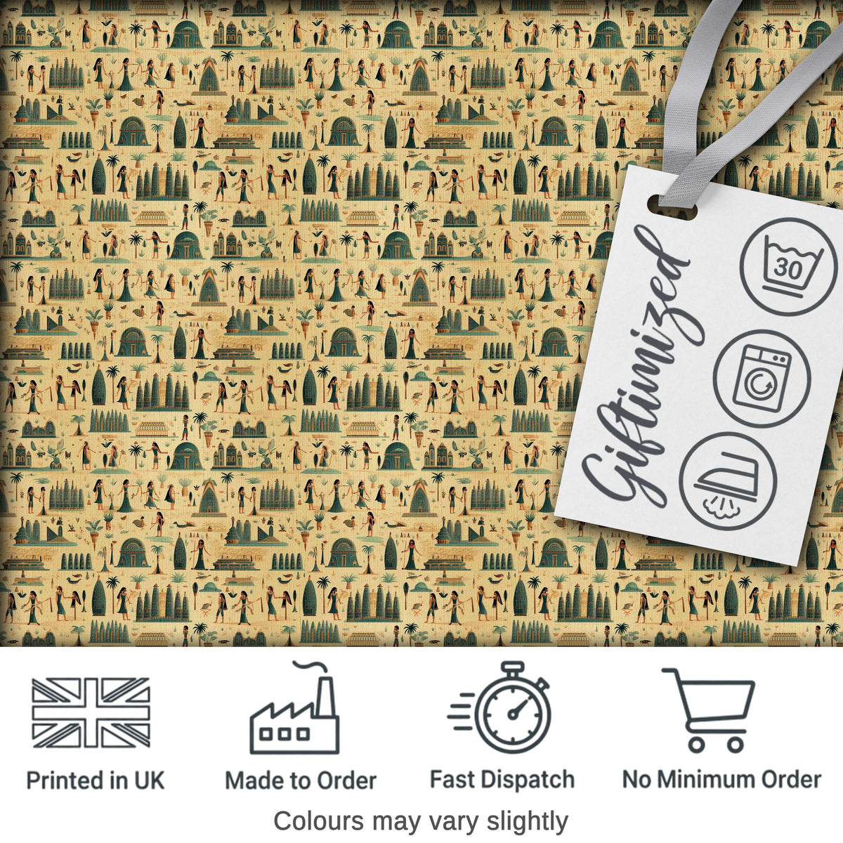 Egyptian Culture People Architecture Seamless Pattern Art Digital Print Fabric by the Metre UK Sewing Quilting Textile