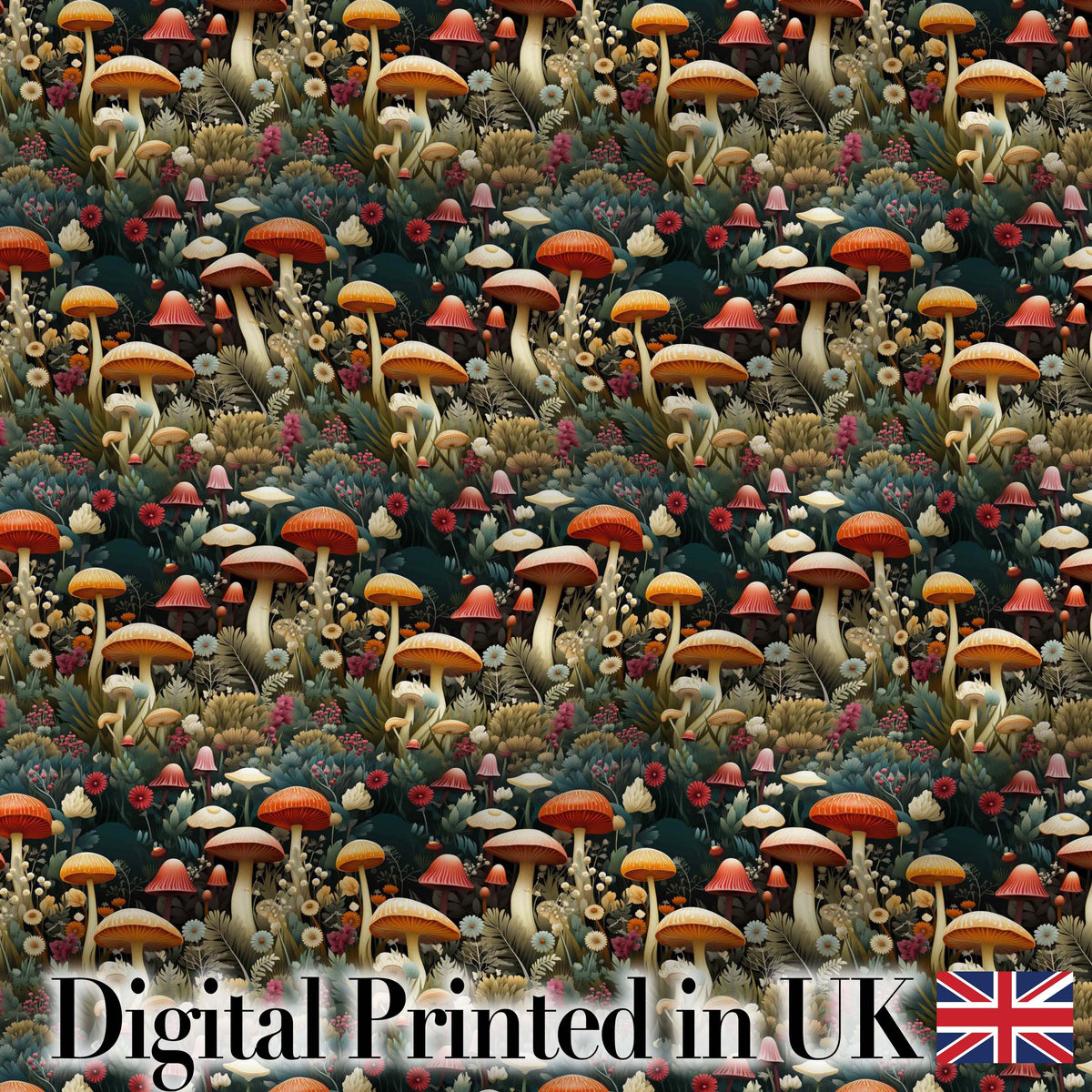 Botanical Mushroom Garden Nature Seamless Pattern Digital Print Fabric by the Metre UK Sewing Quilting Textile