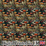 Botanical Mushroom Garden Nature Seamless Pattern Digital Print Fabric by the Metre UK Sewing Quilting Textile