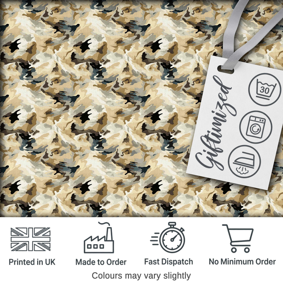Neutral Camouflage Texture Organic Seamless Pattern Digital Print Fabric by the Metre UK Sewing Quilting Textile